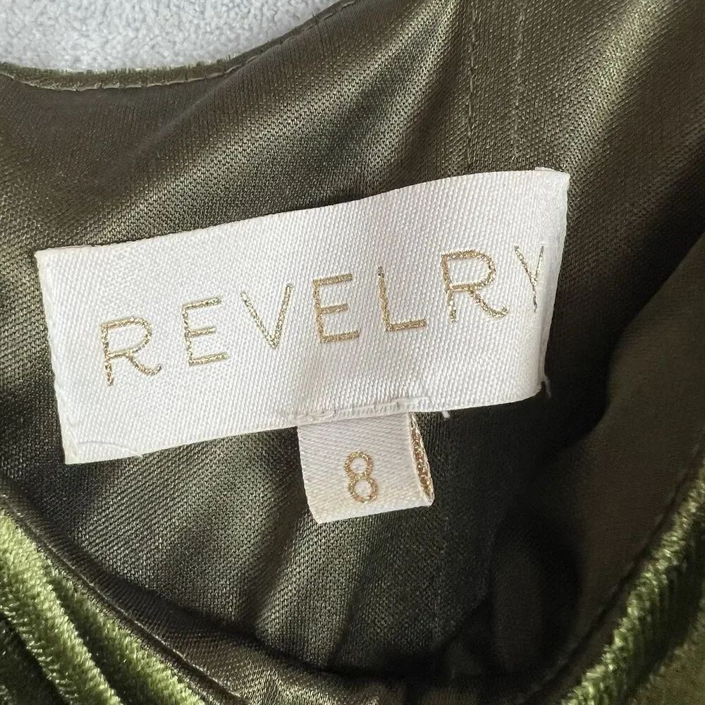 Revelry‎ Dress Sky Velvet Olive Green  Sleeveless Formal Double slits  Womens 8
